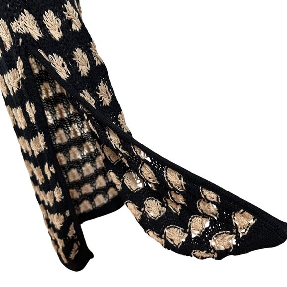 Boutique Crochet Knit Maxi Dress Black Ivory Y2k Resort Slit Sirencore Boho Sz S - Picture 3 of 7